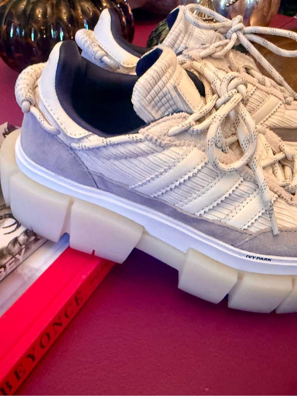 Ivy Park Women's Chunky Lace-Up Sneakers in Cream and Gray